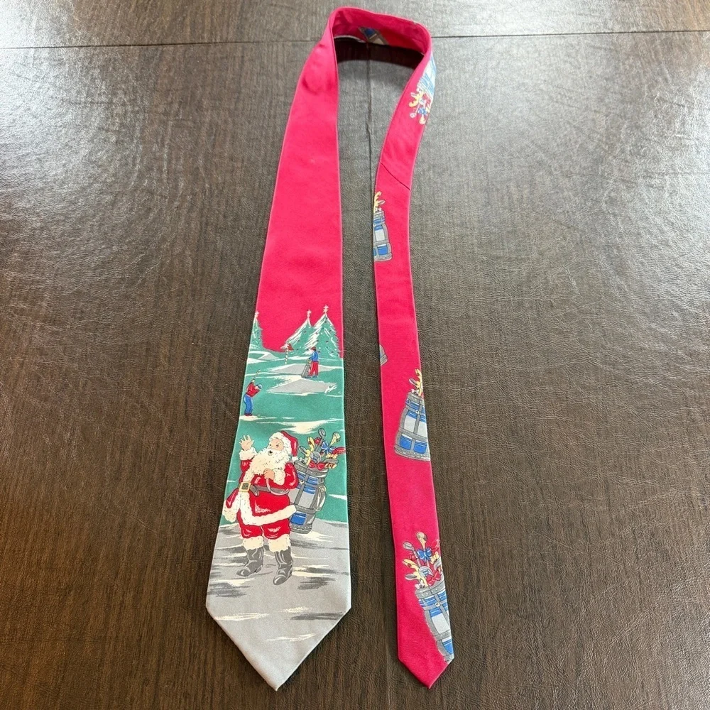 Stafford Festive Santa Holiday Golf Tie - Red and Gray